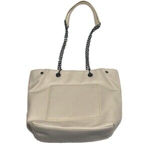 Attention purse cream faux leather open top small tote chain straps Minimalist